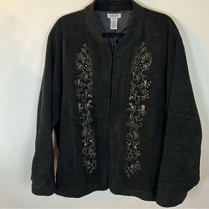 Vintage Graft Blazer Women Size 3X Black With Gold Embroidery Fully Lined